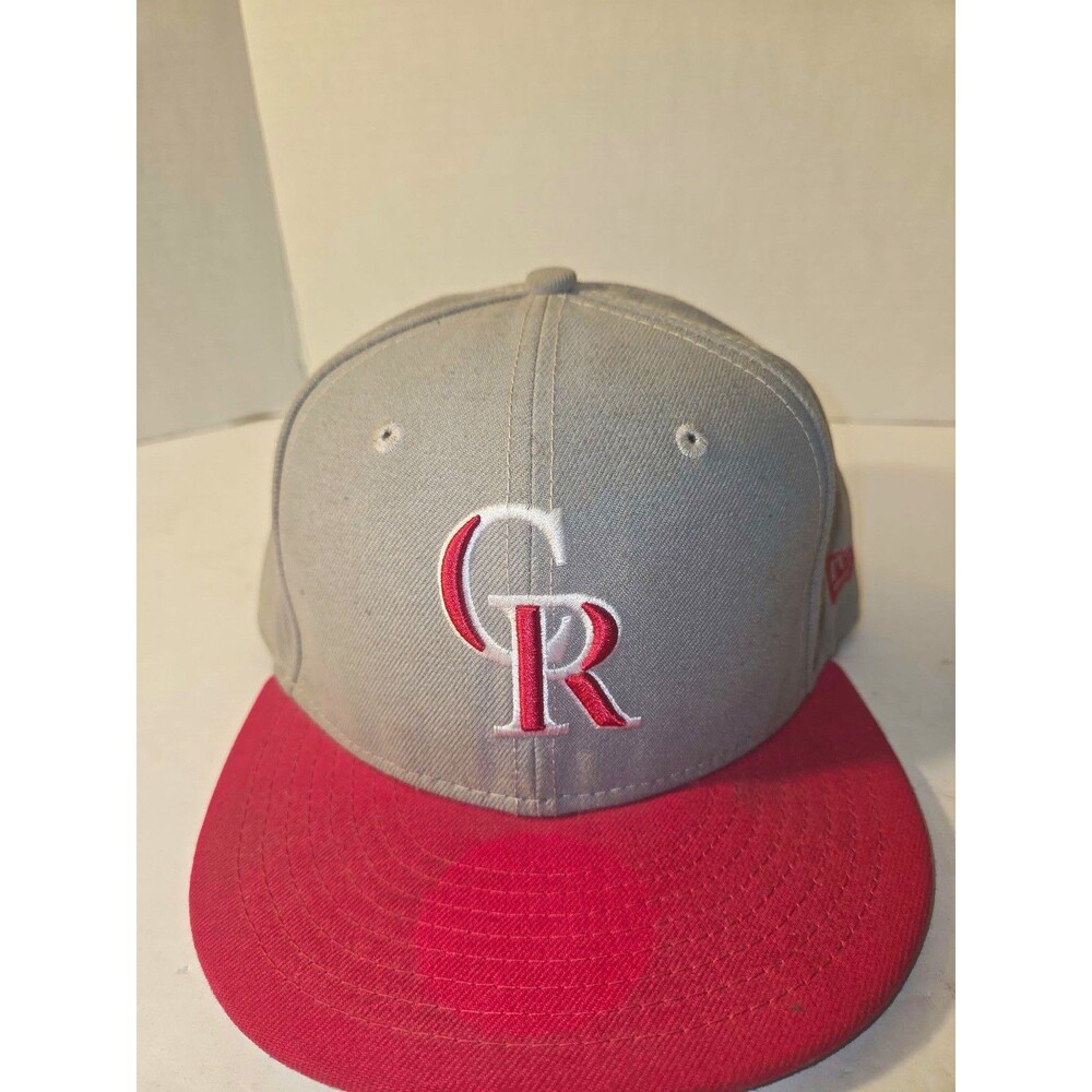 New Era 59FIFTY Rockies Fitted Baseball Cap Hat Gray Red Colorblock 7 3/8